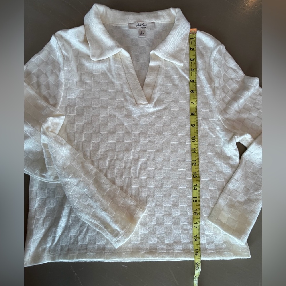 Atelier by Kirious Crop Sweater WMNS L White Pullover VNeck Long Sleeve Stretch - Picture 6 of 8